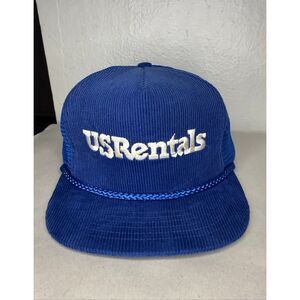Vintage US Rentals Corduroy Trucker Hat Blue Snapback